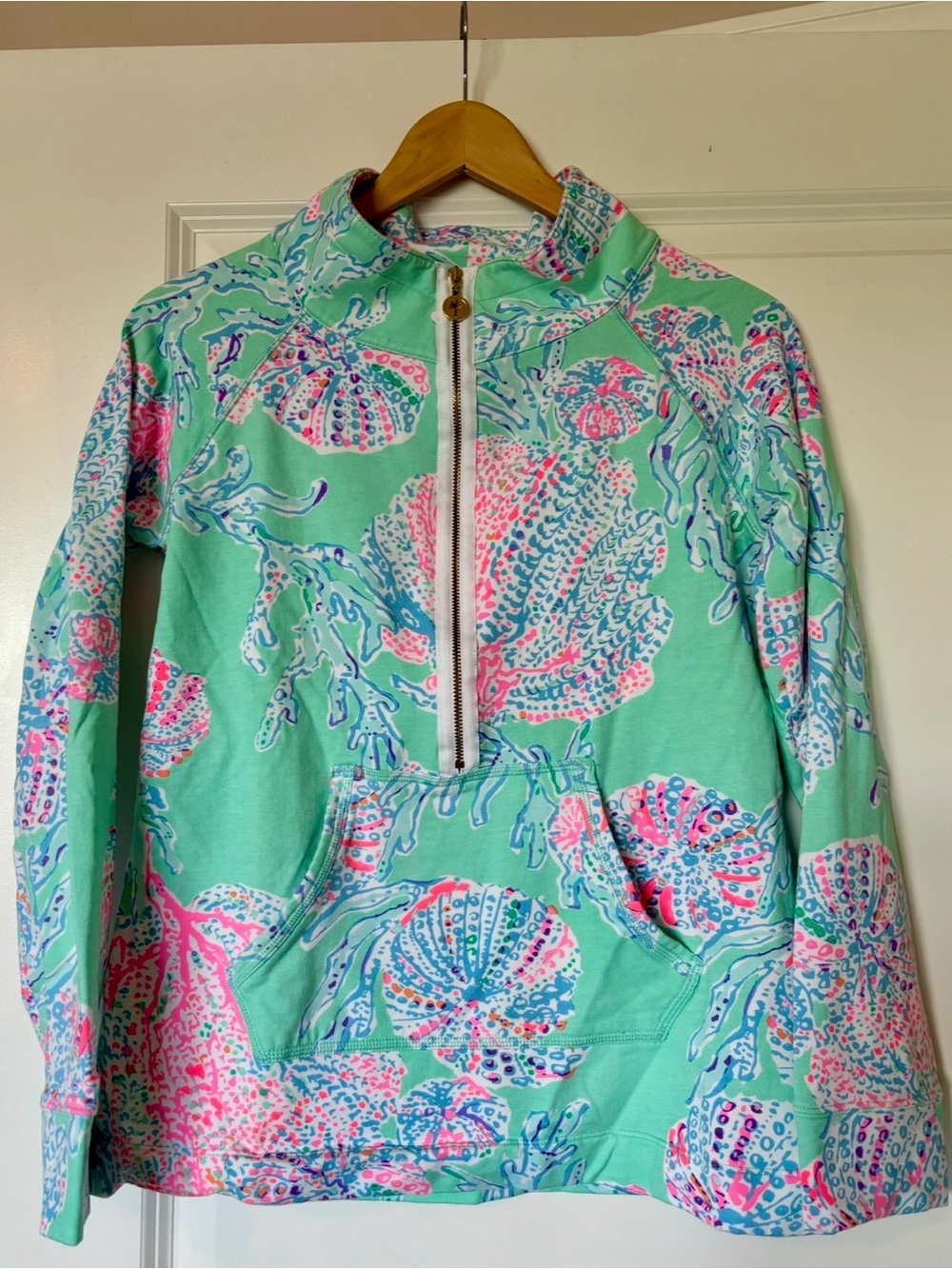 Lilly Pulitzer Skipper Half-Zip Pullover Seashell Print Mint Green Size Small